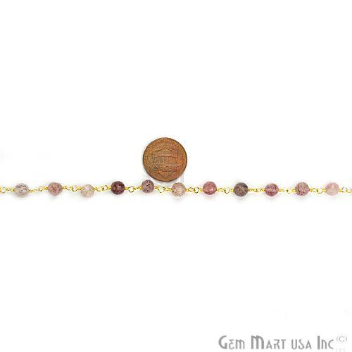 Strawberry Quartz Gold Plated Wire Wrapped Beads Rosary Chain (763700117551)