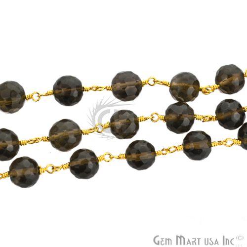 Smokey Topaz Gold Plated Wire Wrapped Gemstone Beads Rosary Chain (763709521967)