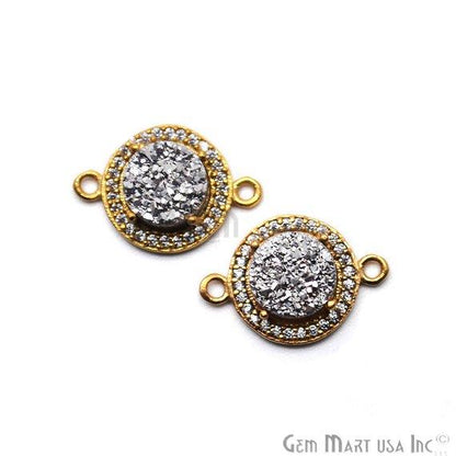 Cubic Zircon Pave Druzy 8mm Round Shape Gold Plated Double Bail Connector (Pick Your Color) (40008) - GemMartUSA