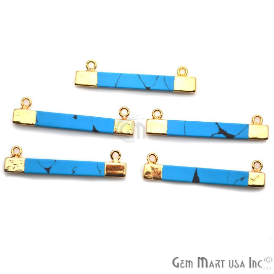 Jasper Turquoise Rectangle Gold Plated Gemstone Connector