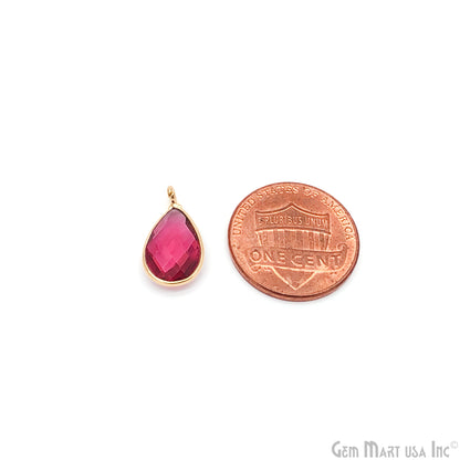 Pink Tourmaline Gemstone Pendant With Faceted Pears Shape in Gold Bezel Setting, Single Bail DIY Jewelry, 12x8MM