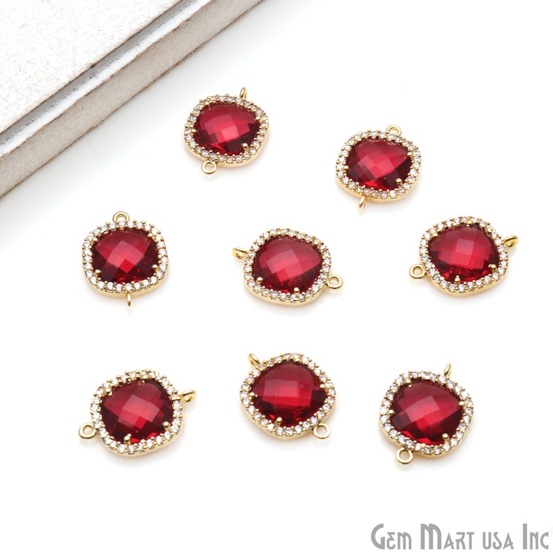 Cushion 10mm Gold Prong Setting Cubic Zircon Pave Connectors (Pick Stone) - GemMartUSA