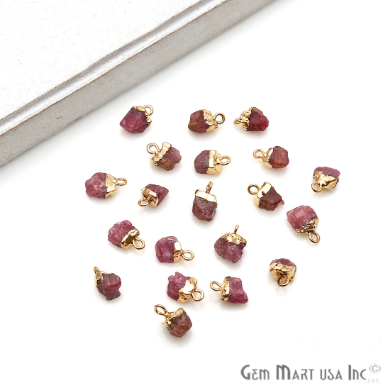 Pink Tourmaline 11x5mm Single Bail Gold Electroplated Gemstone Connector