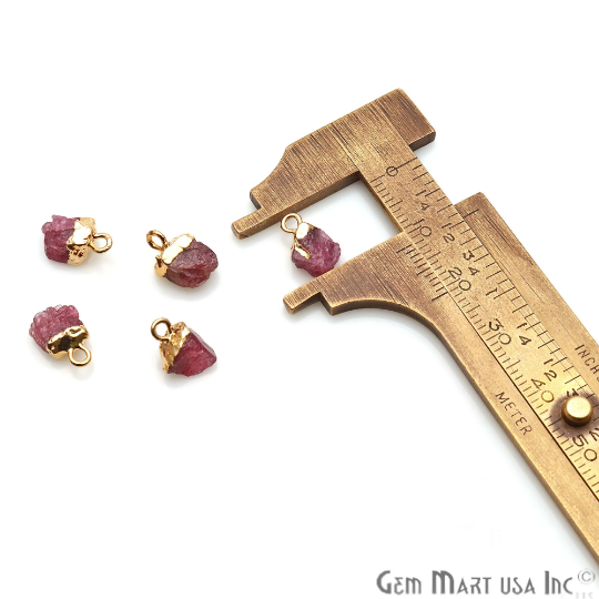 Pink Tourmaline 11x5mm Single Bail Gold Electroplated Gemstone Connector