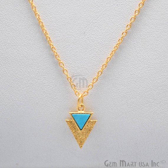 Triangle Gemstone Gold Pendant Necklace Chain (Pick your Gemstone) - GemMartUSA