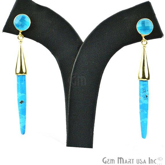 Gold Plated Spike Shape 64x5mm Gemstone Dangle Post Earring Choose Your Style (90007-1) - GemMartUSA