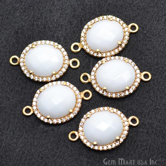 Gemstone 10x12mm Oval Cubic Zirconia Prong Setting Gold Connector (Pick Your Gemstone) - GemMartUSA