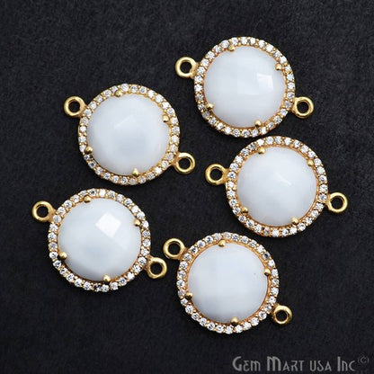 Cubic Zirconia Pave 12mm Round Gold Bail Connector (Choose Gemstone) - GemMartUSA