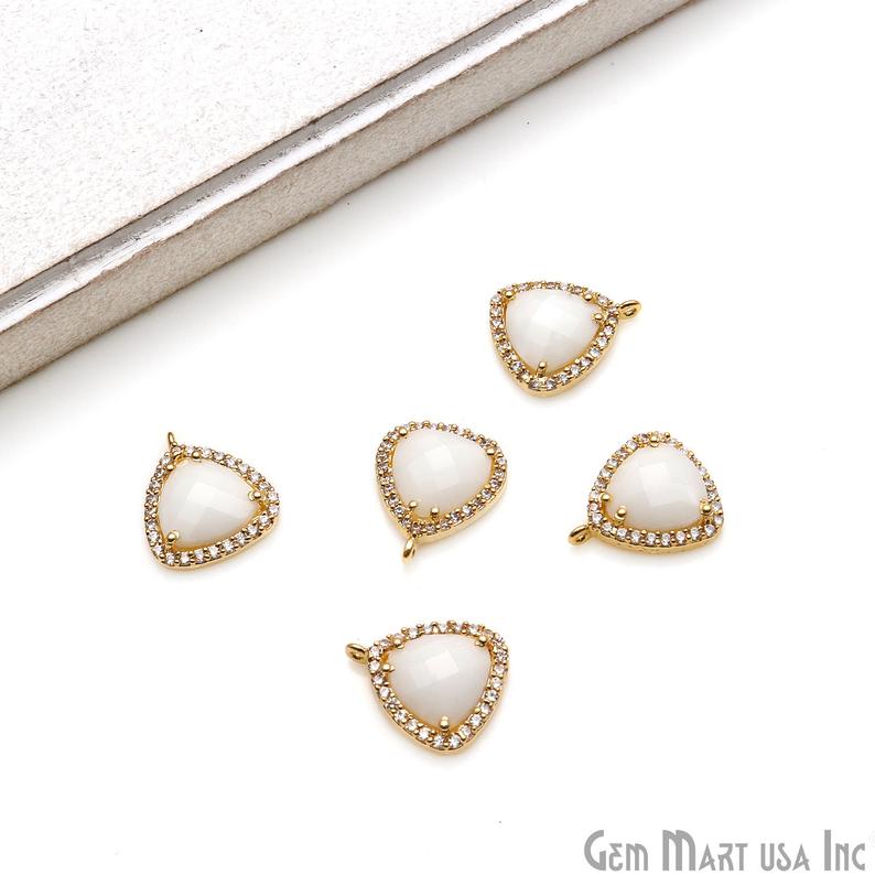 Trillion 10mm Gold Prong Setting Cubic Zircon Pave Connectors (Pick Stone) - GemmartUSA