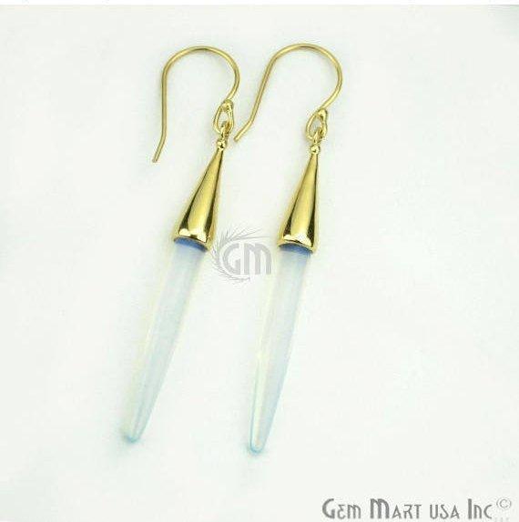 Gold Plated Spike Shape 67x5mm Gemstone Dangle Hook Earring Choose Your Style (90006-1) - GemMartUSA