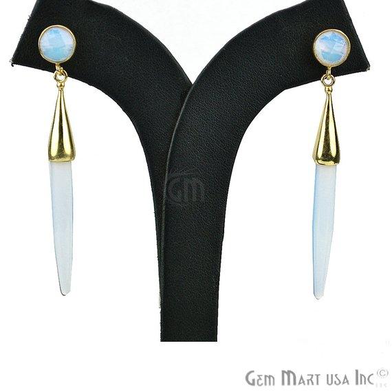 Gold Plated Spike Shape 64x5mm Gemstone Dangle Post Earring Choose Your Style (90007-1) - GemMartUSA