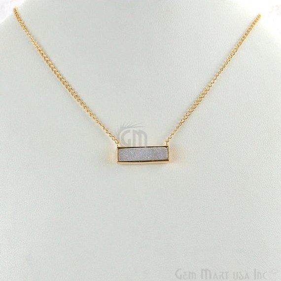 Rectangle Shape Gemstone Gold Plated Bar Pendant 18 Inch Long Necklace Chain (Pick your Gemstone) - GemMartUSA