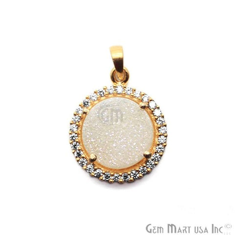 Druzy With Cubic Zircon 12mm Single Bail Gold Plated Necklace Pendant - GemMartUSA