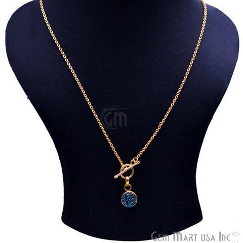 Round Gemstone Gold Interlock Pendant Necklace (Pick your Gemstone) - GemMartUSA