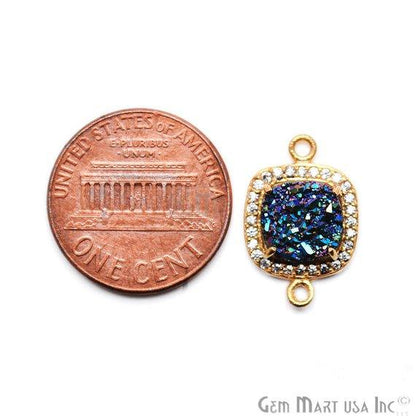 Druzy With Cubic Zircon Pave 8mm Cushion Shape Gold Plated Double Bail Gemston Connector (40015) - GemMartUSA