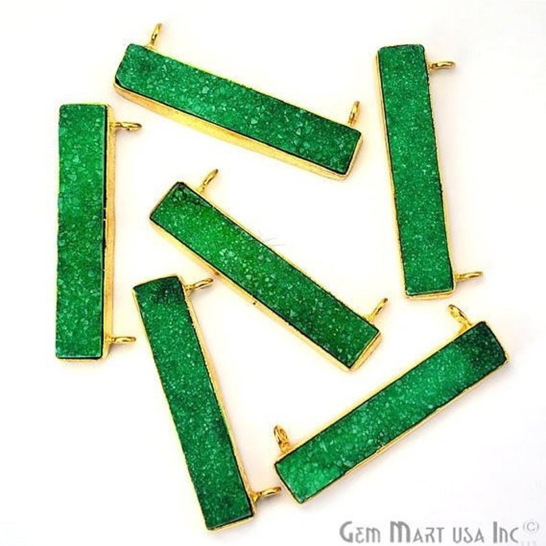 Druzy Bar 43x7mm Rectangle Double Bail Gemstone Connector (Pick Your Color, Plating) - GemMartUSA