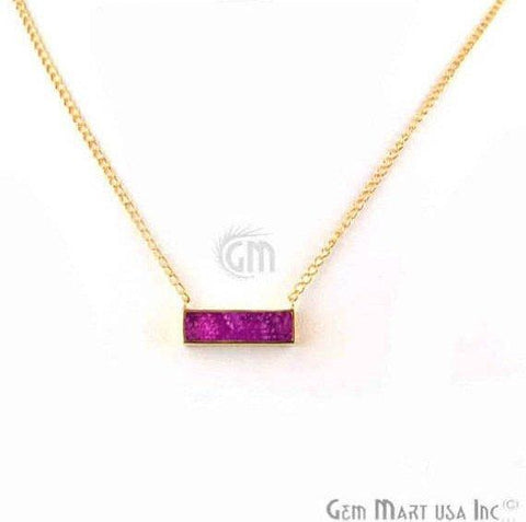 Rectangle Shape Gemstone Gold Plated Bar Pendant 18 Inch Long Necklace Chain (Pick your Gemstone) - GemMartUSA