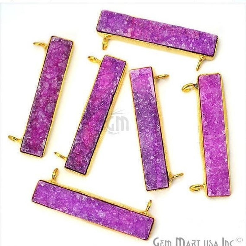 Druzy Bar 43x7mm Rectangle Double Bail Gemstone Connector (Pick Your Color, Plating) - GemMartUSA