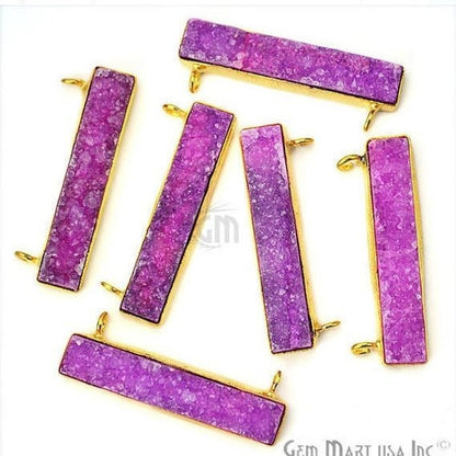 Druzy Bar 43x7mm Rectangle Double Bail Gemstone Connector (Pick Your Color, Plating) - GemMartUSA