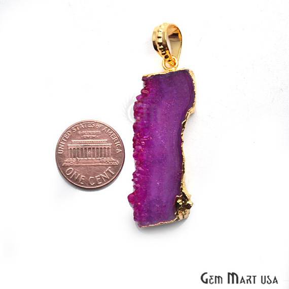 Gold Electroplated 45x18mm Rectangle Shape Druzy Pendant (50076) - GemMartUSA