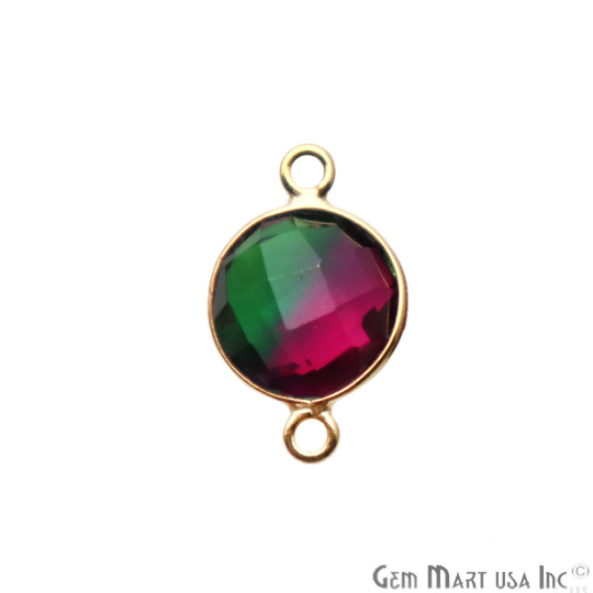Green & Pink Quartz 10mm Round Gold Plated Double Bail Connector - GemMartUSA