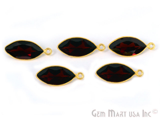 Natural Garnet 8x16mm Marquise Single Bail Gold Bezel Connector