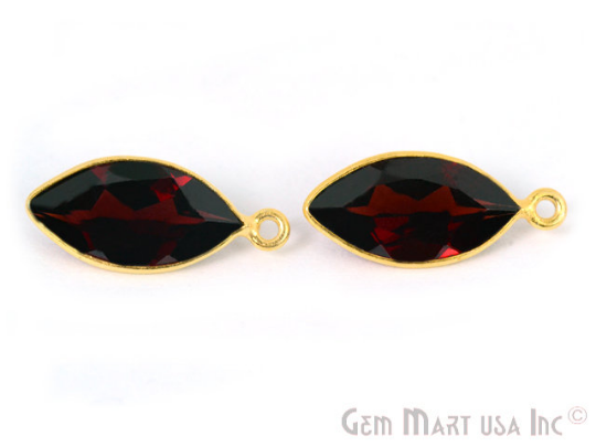 Natural Garnet 8x16mm Marquise Single Bail Gold Bezel Connector