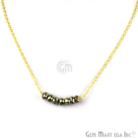 Faceted Gemstone Bead Bar Necklace Chain (Pick your Gemstone, Plating) - GemMartUSA