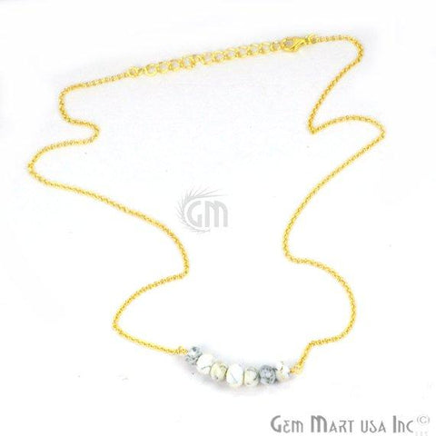 Faceted Gemstone Bead Bar Necklace Chain (Pick your Gemstone, Plating) - GemMartUSA