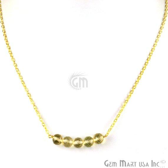 Faceted Gemstone Bead Bar Necklace Chain (Pick your Gemstone, Plating) - GemMartUSA