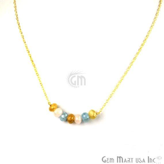 Faceted Gemstone Bead Bar Necklace Chain (Pick your Gemstone, Plating) - GemMartUSA