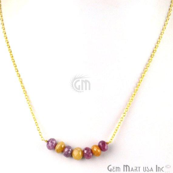 Faceted Gemstone Bead Bar Necklace Chain (Pick your Gemstone, Plating) - GemMartUSA