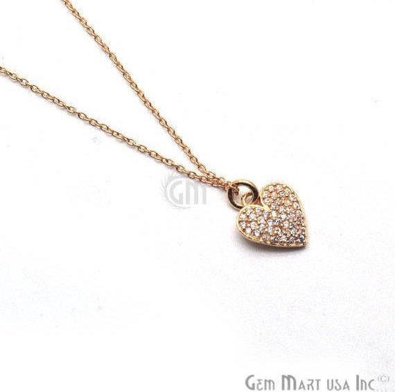 Heart Shape Cubic Zircon Charm Pendant 18 Inch Long Necklace Chain (Pick your Plating) - GemMartUSA