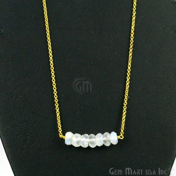 Faceted Gemstone Bead Bar Necklace Chain (Pick your Gemstone, Plating) - GemMartUSA