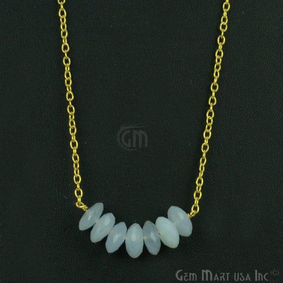 Faceted Gemstone Bead Bar Necklace Chain (Pick your Gemstone, Plating) - GemMartUSA