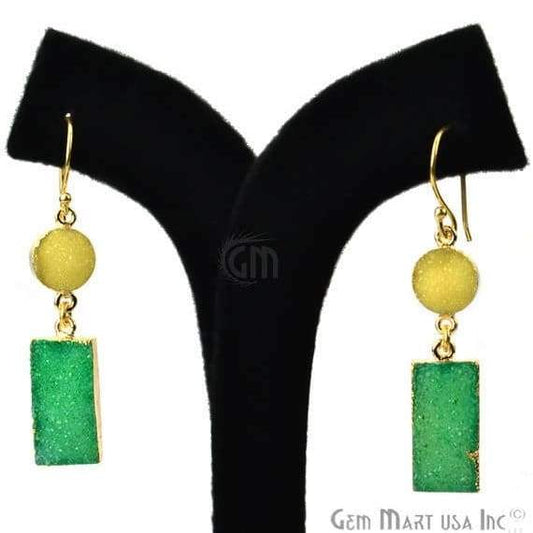 Double Druzy Stone 52x10mm Gold Plated Hook Earrings (Pick your Gemstone) (90136-1) - GemMartUSA