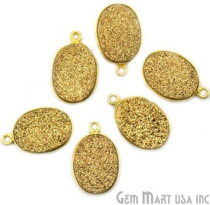 Titanium Druzy 12x16mm Oval Gold Plated Single Bail Gemstone Connector