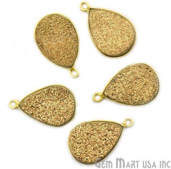 Titanium Druzy 13x18mm Pears Gold Single Bail Bezel Gemstone Connector