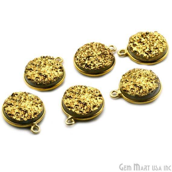 Natural Titanium Gold Druzy 12mm Round Single Bail Bezel Gemstone Connector