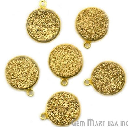 Natural Titanium Druzy 14mm Round Gold Single Bail Gemstone Connector