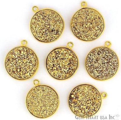 Natural Titanium Druzy 16mm Round Single Bail Gold Gemstone Connector