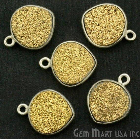 Natural Titanium Druzy 12mm Silver Single Bail Heart Bezel Connector