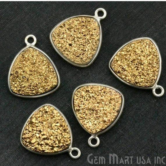 Natural Titanium Druzy 12mm Trillion Silver Plated Single Bail Gemstone Connector
