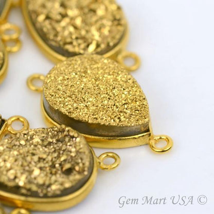 Titanium Druzy 12x16mm Pears Gold Double Bail Gemstone Connector