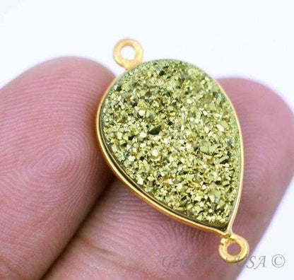 Titanium Druzy 13x18mm Pears Gold Double Bail Bezel Gemstone Connector