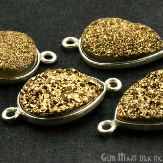 Titanium Druzy 12x16mm Pears Silver Double Bail Gemstone Connector