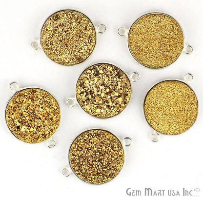 Natural Titanium Druzy 16mm Round Double Bail Silver Gemstone Connector