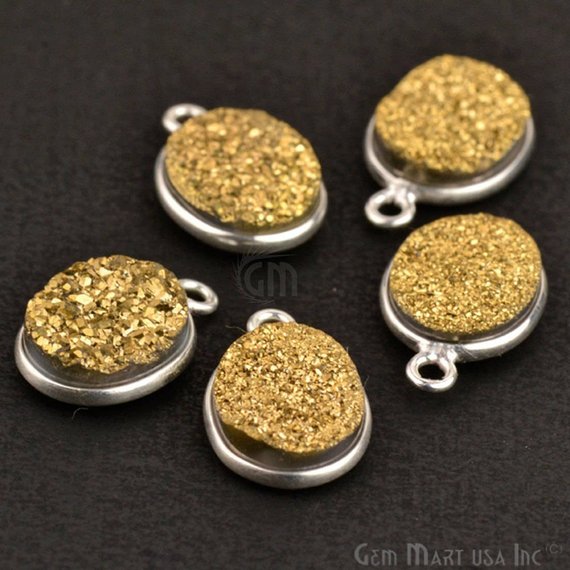 Titanium Druzy 9x11mm Oval Bezel Gemstone Connector (Pick Your Color, Bail, Plating) - GemMartUSA