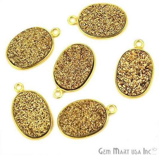 Golden Titanium Druzy 10x14mm Oval Bezel Gemstone Connector (Bail, Plating) - GemMartUSA