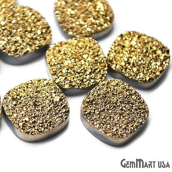 Golden Druzy, Druzy Cabochon, 14mm Cushion Shaped Druzy, Cabochon, Loose Druzy Stone (GZ-80003) - GemMartUSA